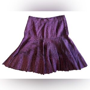 CALVIN TRAN Project Runway 100% Silk Brocade Pleated Burgundy Skirt Size M